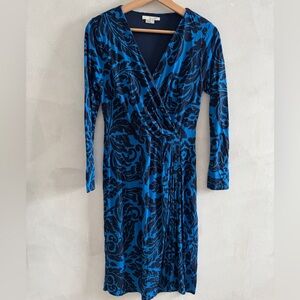 Boden - Blue and Black Long Sleeve Faux Wrap Dress - Size 6L